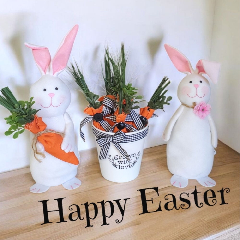 New Easter Bunny Decor Set with Pot Of Carrots